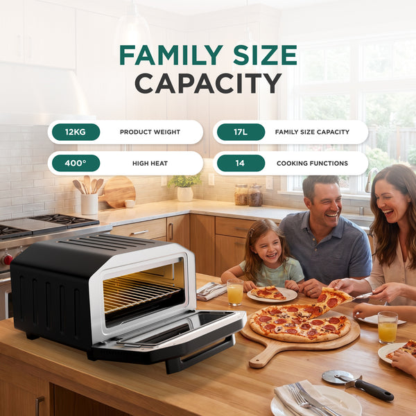 Electric Pizza Oven & Air Fryer Combo 17L – 400°C Indoor Countertop Oven, Fits 12" Pizza