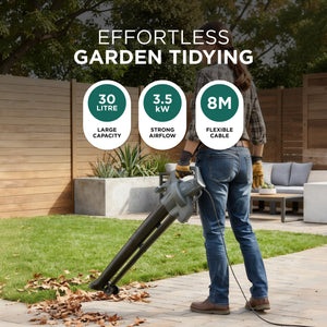 Electric Garden Leaf Blower Vacuum with Variable Speed, 30L Bag & 8m Cable 3500W