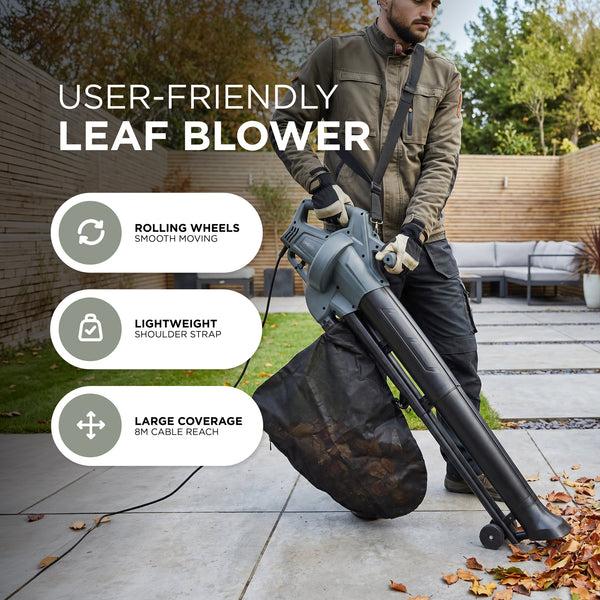 Electric Garden Leaf Blower Vacuum with Variable Speed, 30L Bag & 8m Cable 3500W