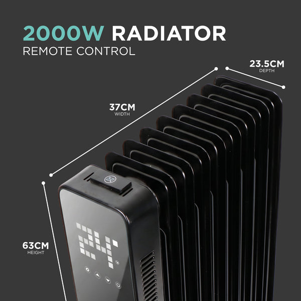 9-Fin Oil-Filled Radiator with Digital Screen, Remote & Timer 2000W