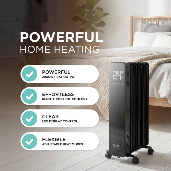 9-Fin Oil-Filled Radiator with Digital Screen, Remote & Timer 2000W
