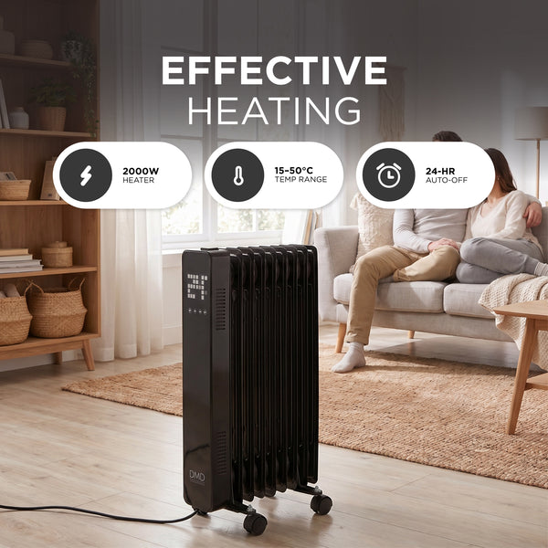 9-Fin Oil-Filled Radiator with Digital Screen, Remote & Timer 2000W