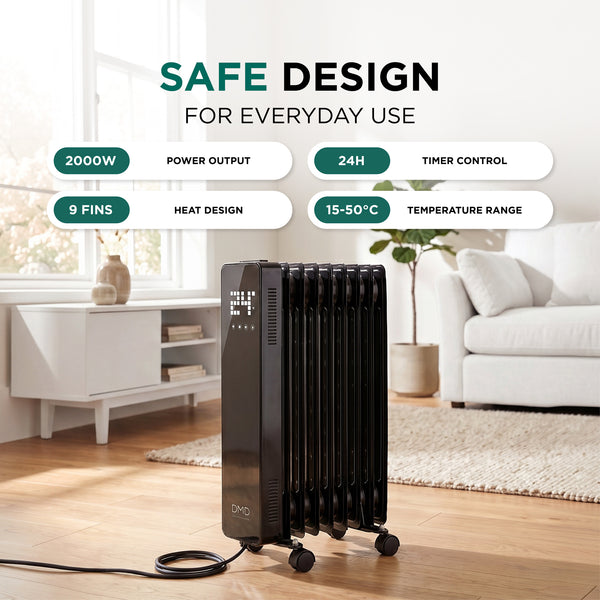 9-Fin Oil-Filled Radiator with Digital Screen, Remote & Timer 2000W