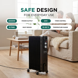 9-Fin Oil-Filled Radiator with Remote & Timer 2000W