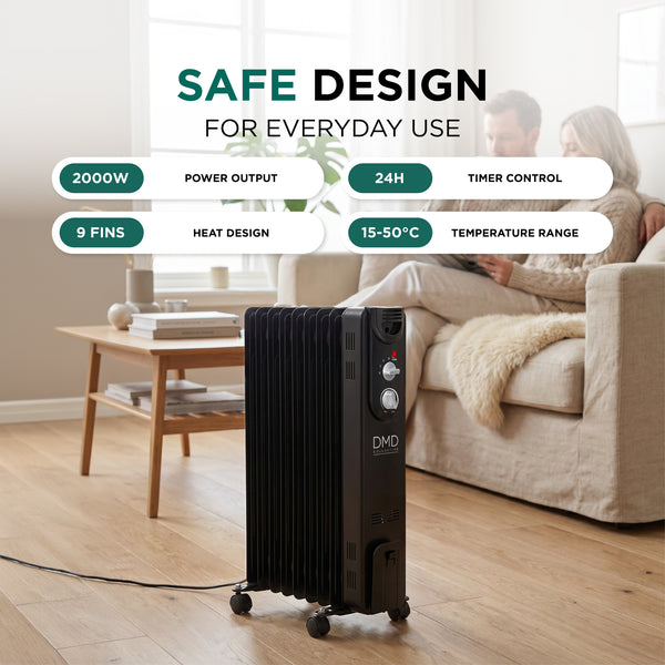 9-Fin Oil-Filled Radiator with Remote & Timer 2000W