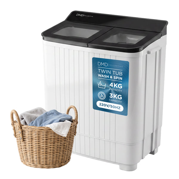 Portable Twin Tub Washing Machine – 4kg Wash, 3kg Spin Dryer