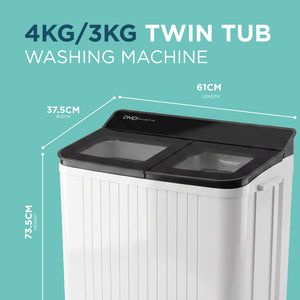 Portable Twin Tub Washing Machine – 4kg Wash, 3kg Spin Dryer