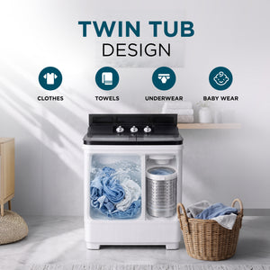 Portable Twin Tub Washing Machine – 4kg Wash, 3kg Spin Dryer