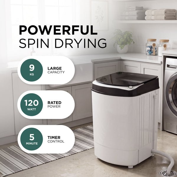 9kg Spin Dryer with Stainless Steel Drum & 5-Minute Timer