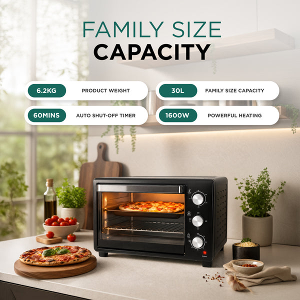 30L Mini Oven with Adjustable Temperature & 60-Minute Timer 1600W