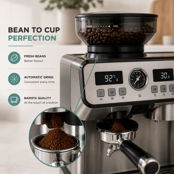 20 Bar Bean-to-Cup Espresso Machine with Grinder & Milk Frother
