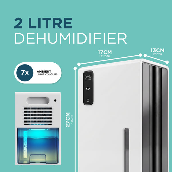 2L Dehumidifier with Timer, Night Mode & Ambient Light