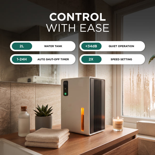 2L Dehumidifier with Timer, Night Mode & Ambient Light