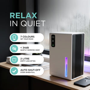2L Dehumidifier with Timer, Night Mode & Ambient Light