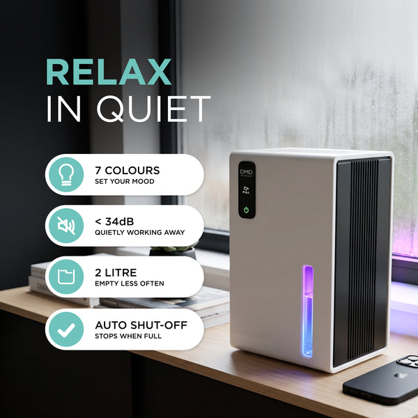 2L Dehumidifier with Timer, Night Mode & Ambient Light