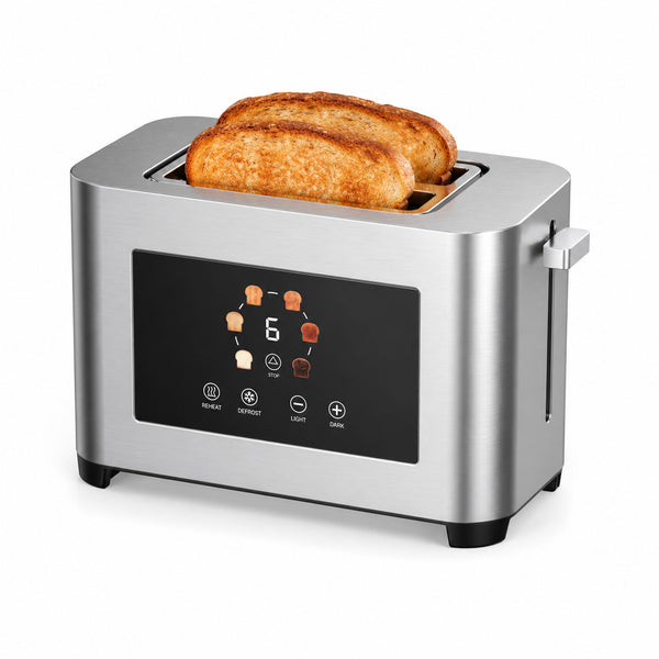 Touchscreen 4 Slice Long Slot Toaster Stainless Steel, 6 Browning Levels, Defrost Reheat & Cancel Functions, 1400W