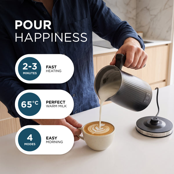 4 in 1 Electric Milk Frother & Warmer, Hot & Cold Foam, 300ml - Black