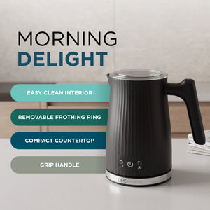 4 in 1 Electric Milk Frother & Warmer, Hot & Cold Foam, 300ml - Black
