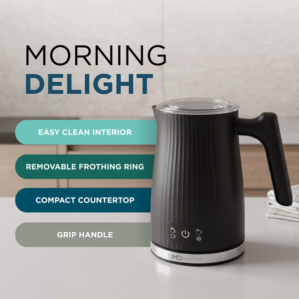 4 in 1 Electric Milk Frother & Warmer, Hot & Cold Foam, 300ml - Black