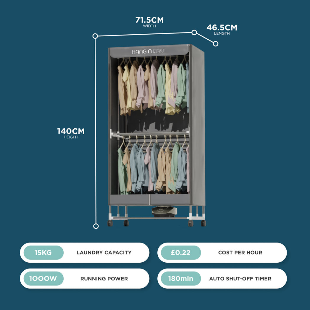 Hang’n’Dry Electric Clothes Dryer – Foldable & 15kg Capacity