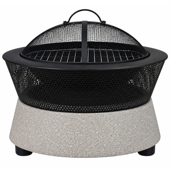 Round BBQ & Fire Pit, MGO Stone Effect Outdoor Garden Fire Bowl with Mesh Spark Guard - 54.5cm