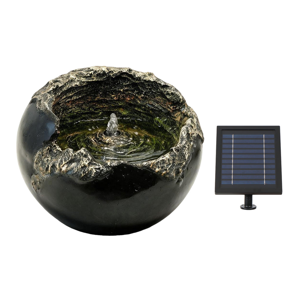 Solar Powered Rock Bowl Water Feature with LED Light & Battery Backup – Garden Fountain for Patio, Decking & Outdoor Spaces