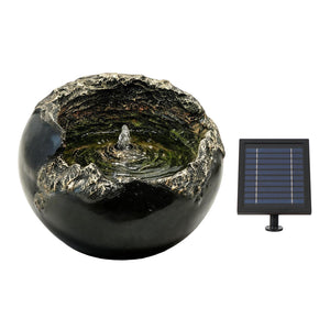 Solar Powered Rock Bowl Water Feature with LED Light & Battery Backup – Garden Fountain for Patio, Decking & Outdoor Spaces