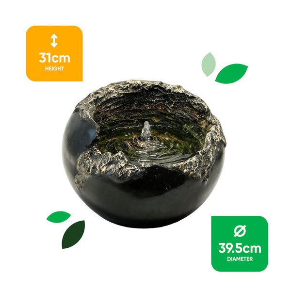 Solar Powered Rock Bowl Water Feature with LED Light & Battery Backup – Garden Fountain for Patio, Decking & Outdoor Spaces