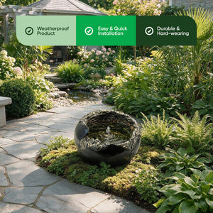 Solar Powered Rock Bowl Water Feature with LED Light & Battery Backup – Garden Fountain for Patio, Decking & Outdoor Spaces