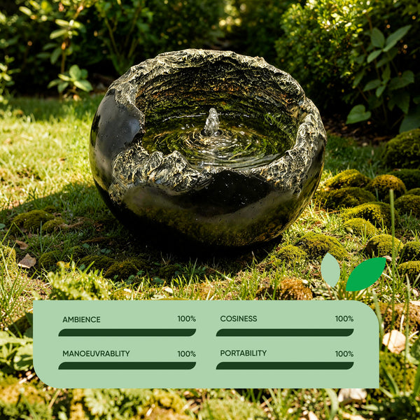 Solar Powered Rock Bowl Water Feature with LED Light & Battery Backup – Garden Fountain for Patio, Decking & Outdoor Spaces