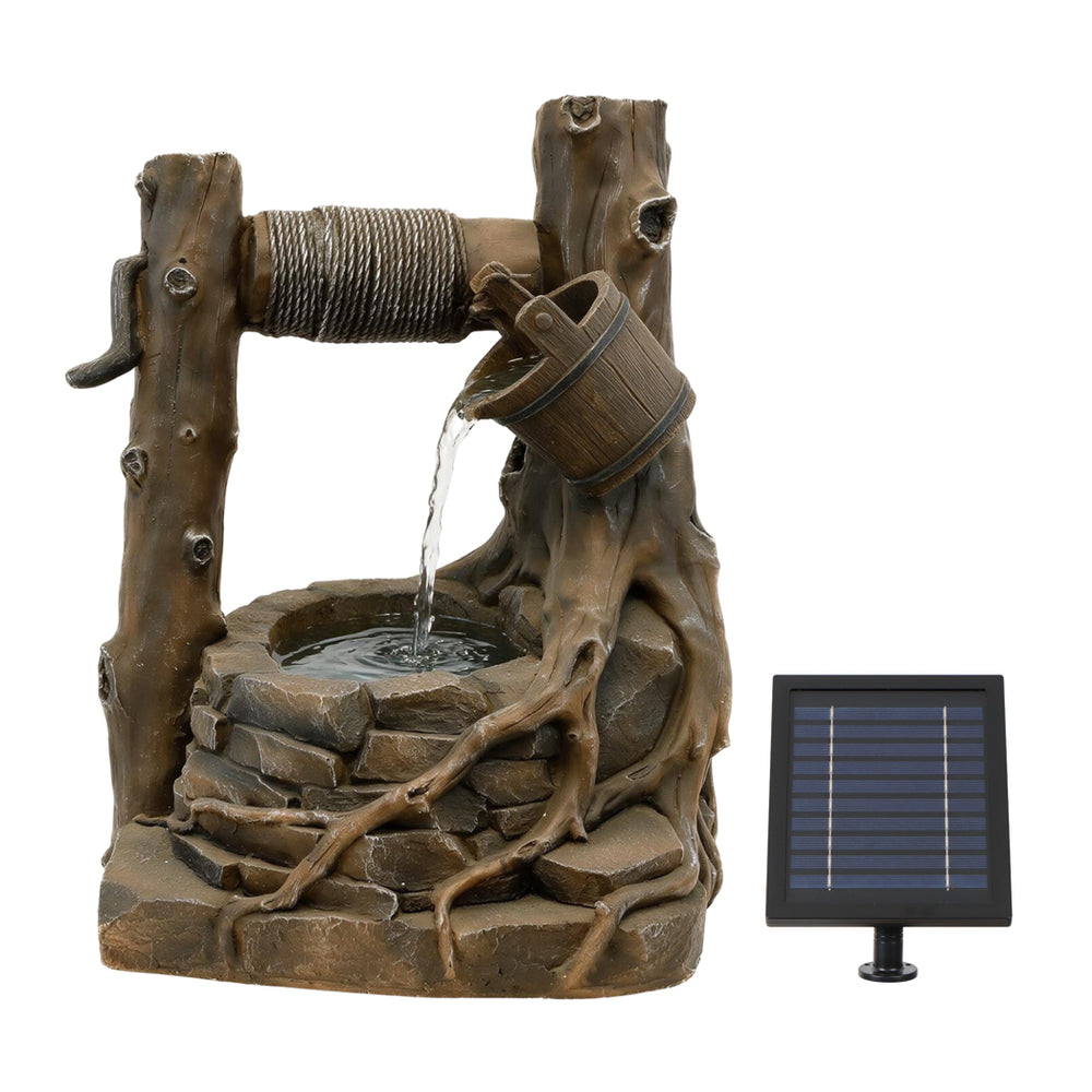 Solar Powered Rustic Brick Well Water Feature with Battery Backup