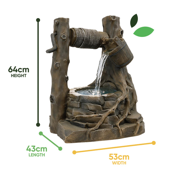 Solar Powered Rustic Brick Well Water Feature with Battery Backup