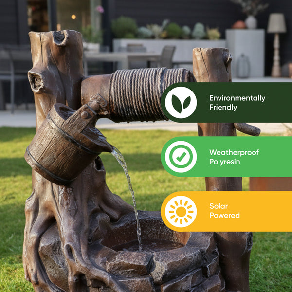 Solar Powered Rustic Brick Well Water Feature with Battery Backup