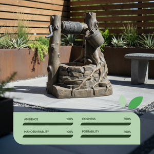 Solar Powered Rustic Brick Well Water Feature with Battery Backup