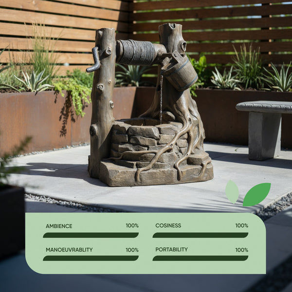 Solar Powered Rustic Brick Well Water Feature with Battery Backup