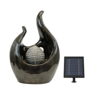 Solar Powered Baroque-Style Water Feature with LED Light – Garden Fountain for Patio, Decking & Outdoor Spaces