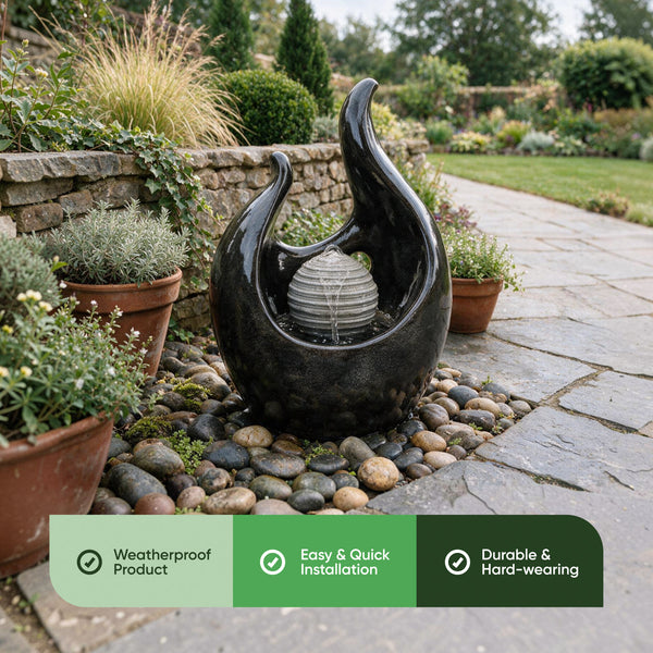 Solar Powered Baroque-Style Water Feature with LED Light – Garden Fountain for Patio, Decking & Outdoor Spaces