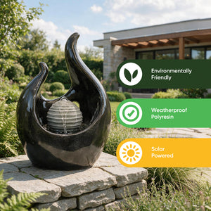 Solar Powered Baroque-Style Water Feature with LED Light – Garden Fountain for Patio, Decking & Outdoor Spaces