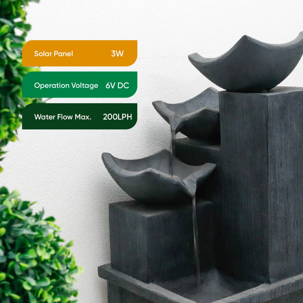 Solar Powered Cascading Slate Water Feature with Battery Backup