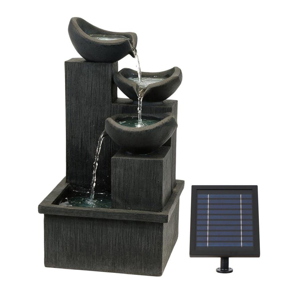 Solar-Powered 3-Tier Cascading Slate Water Feature with Battery Backup