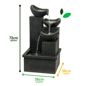 Solar-Powered 3-Tier Cascading Slate Water Feature with Battery Backup