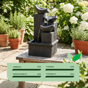 Solar-Powered 3-Tier Cascading Slate Water Feature with Battery Backup