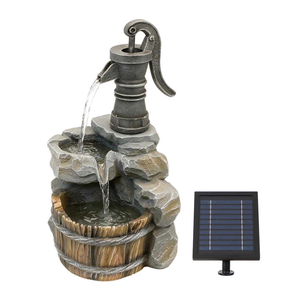 Solar Powered Hand Pump Water Feature – Garden Fountain with Rustic Charm for Patios, Gardens & Outdoor Spaces