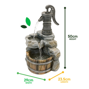 Solar Powered Hand Pump Water Feature – Garden Fountain with Rustic Charm for Patios, Gardens & Outdoor Spaces