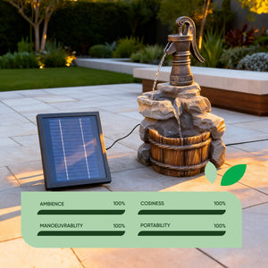 Solar Powered Hand Pump Water Feature – Garden Fountain with Rustic Charm for Patios, Gardens & Outdoor Spaces