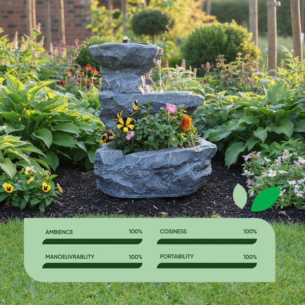 Solar Powered Rock Planter Water Feature with Battery Backup