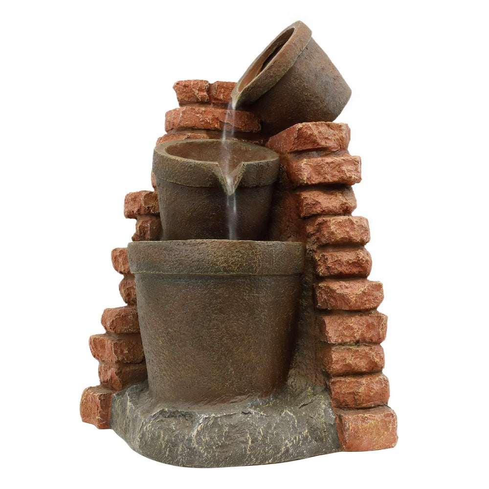 Solar Powered Corner Brick Wall Water Feature with Battery Backup