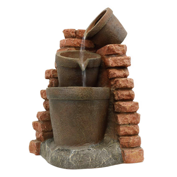 Solar Powered Corner Brick Wall Water Feature with Battery Backup