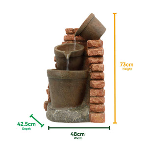 Solar Powered Corner Brick Wall Water Feature with Battery Backup