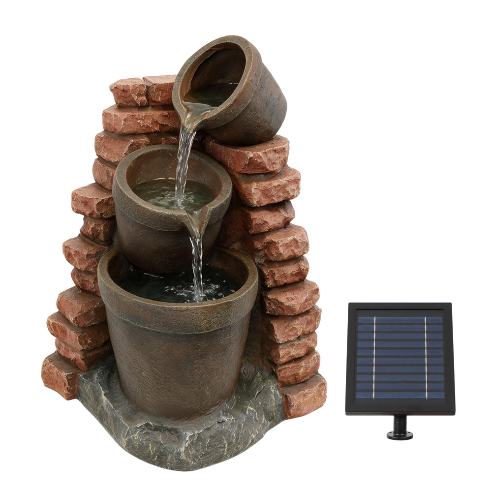 Solar Powered Corner Brick Wall Water Feature with Battery Backup